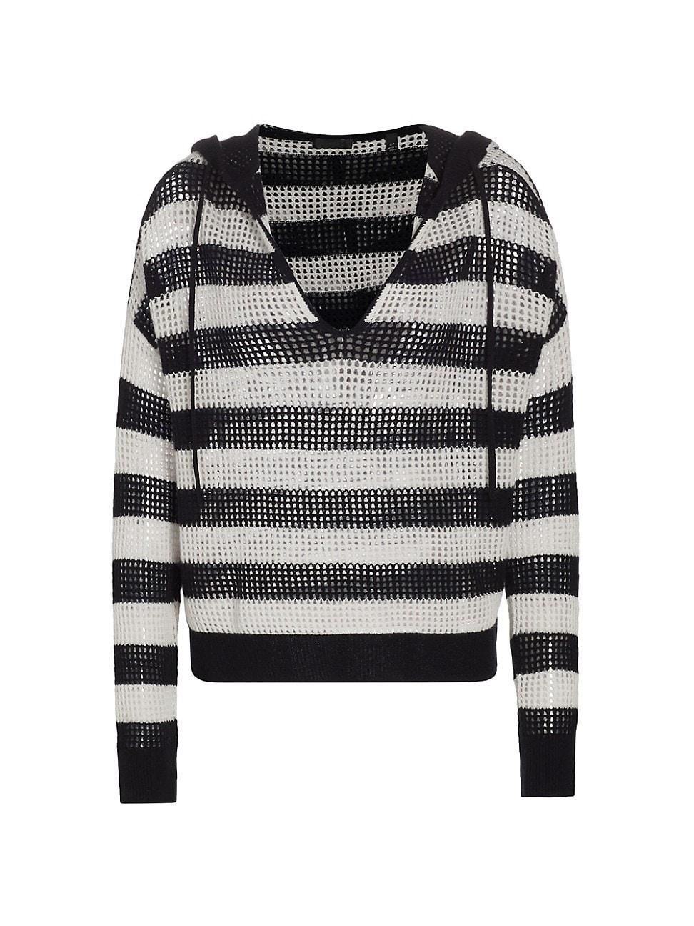 Womens Striped Cashmere Mesh Knit Hoodie Product Image