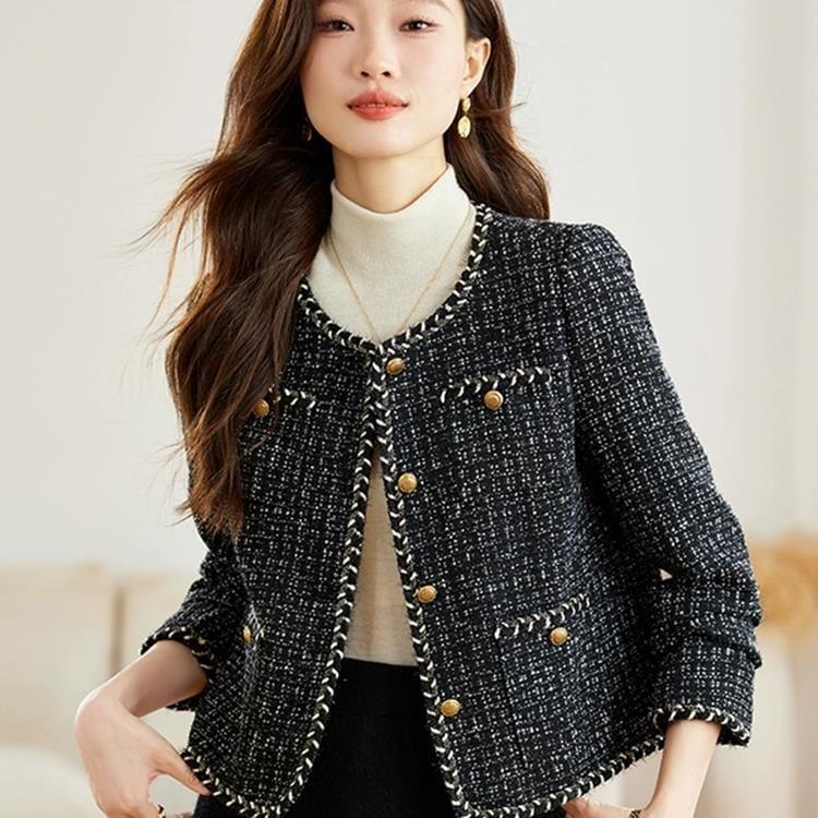 Round Neck Tweed Button Jacket Product Image