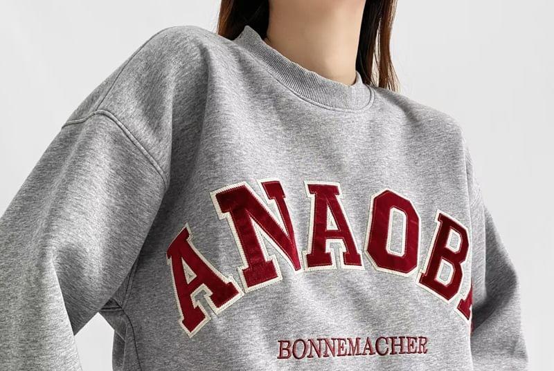 Long-Sleeve Round Neck Letter Applique Pullover Product Image