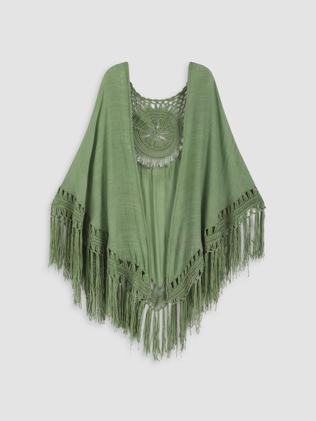 Solid Tassel Crochet Cover Up Top Product Image