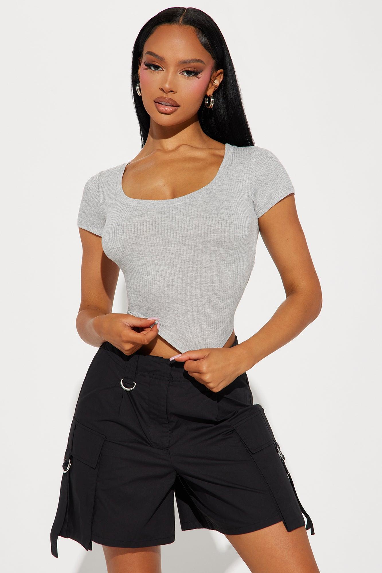 Ella Scoop Neck Tee - Heather Grey Product Image