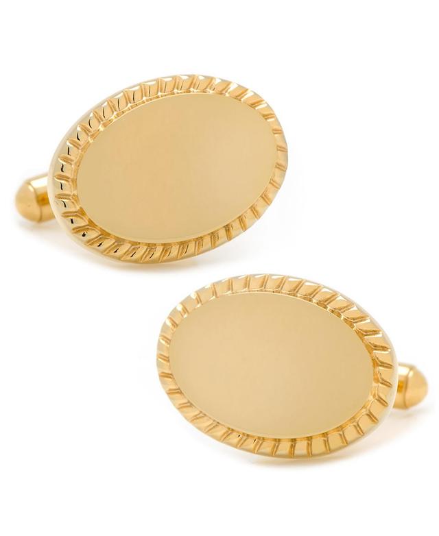 14K Gold-Plated Rope Border Oval Engravable Cufflinks Product Image