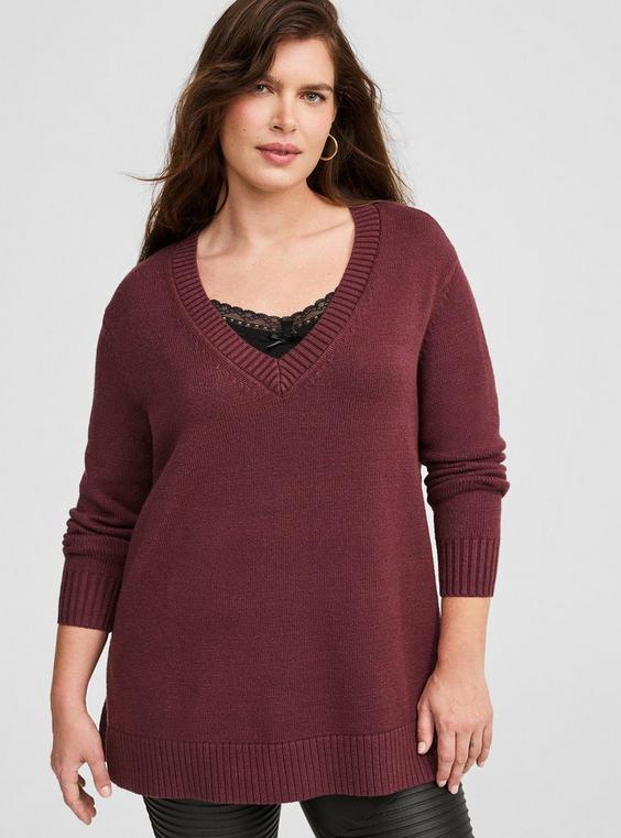 V-Neck Long Sleeve Pullover Sweater Product Image