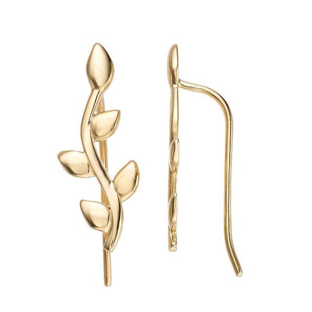 14k Gold Leaf Climber Earrings, Womens Product Image