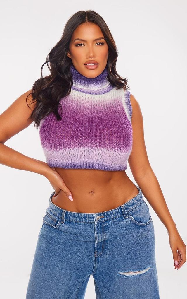  Shape Dark Purple Ombre Knit Cropped Sleeveless Sweater Product Image