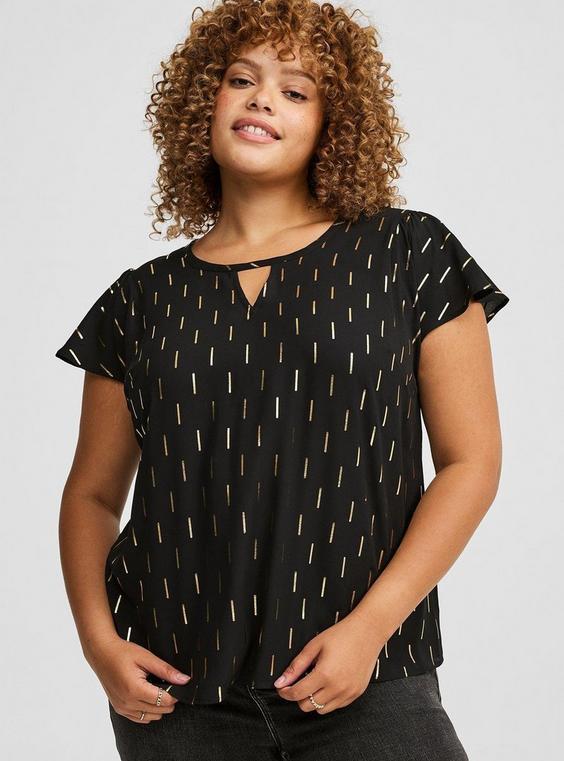 Georgette Keyhole Flutter Short Sleeve Blouse Product Image