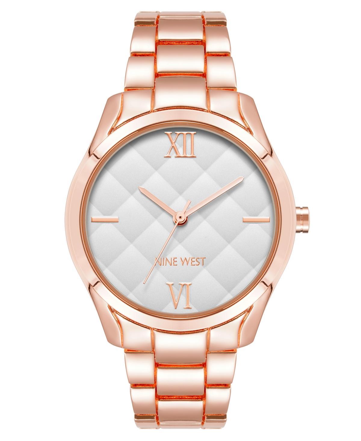 Nine West Womens Quartz Rose Gold-Tone Alloy Link Bracelet Watch, 36mm - Silver-Tone, Rose Gold-Tone Product Image