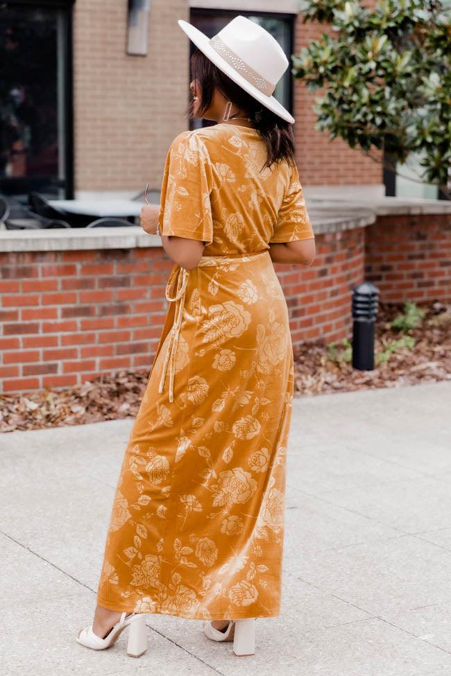 Forever Grateful Gold Velvet Floral Maxi Dress FINAL SALE Product Image