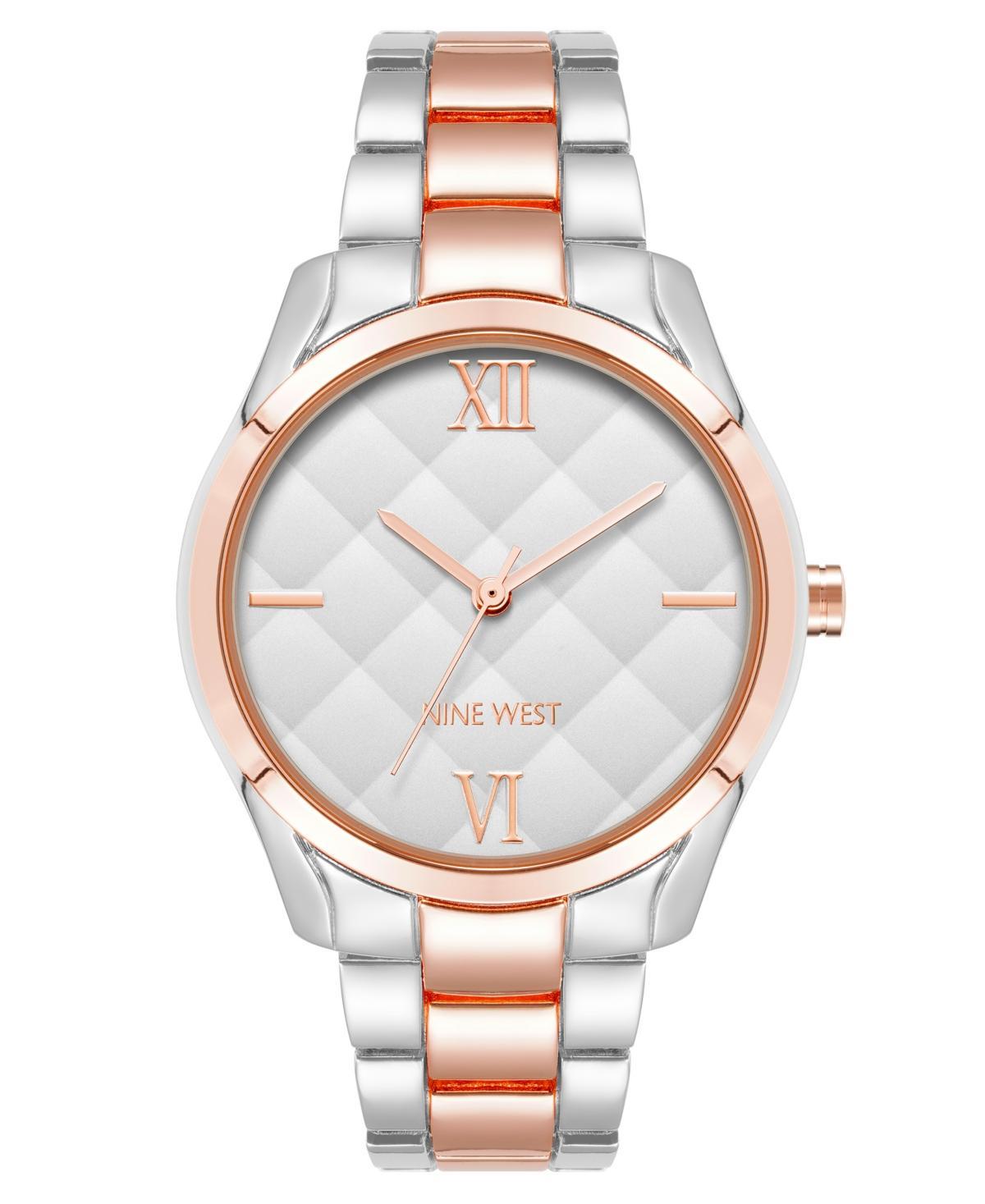 Nine West Womens Quartz Silver-Tone and Rose Gold-Tone Alloy Link Bracelet Watch, 36mm - Silver-Tone, Rose Gold-Tone Product Image