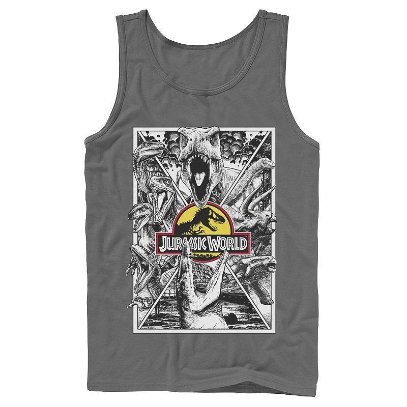 Mens Jurassic World Black and White Comic Dinos Graphic Tank Top Product Image