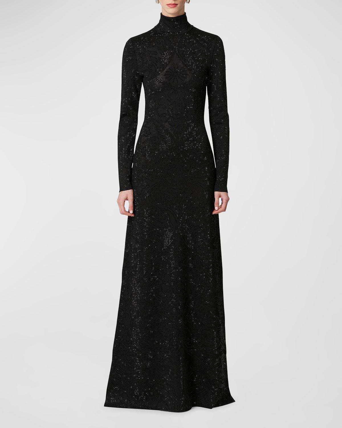 Carolina Herrera Metallic Embroidered Floral Long Sleeve Knit Gown Product Image