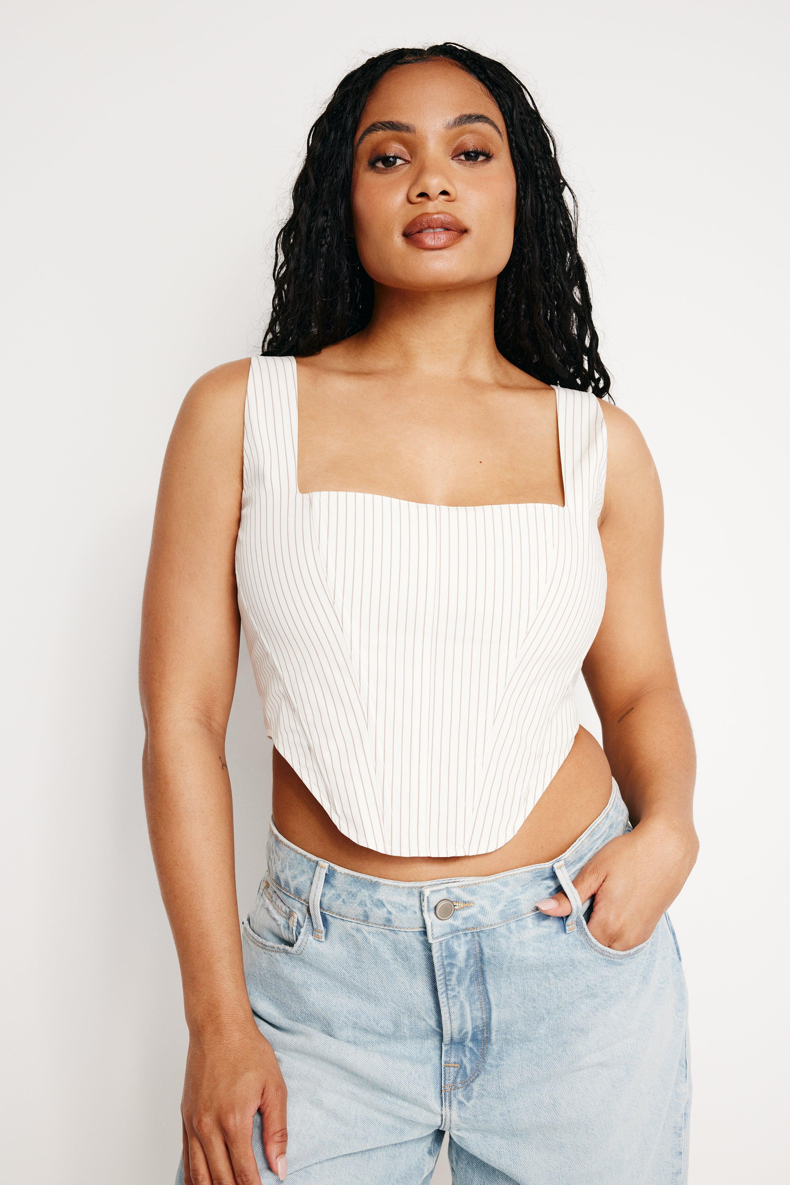 POPLIN CORSET TOP | PUTTY PENCIL STRIPE003 Product Image