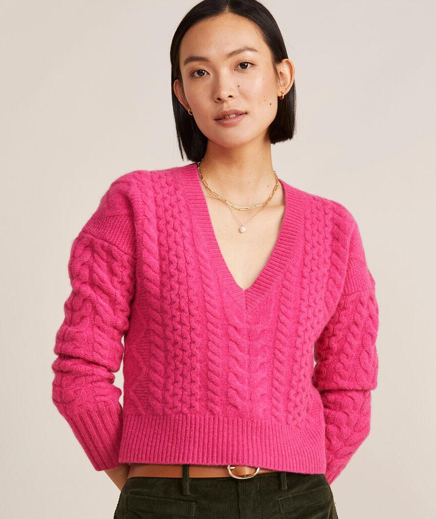 Cropped Cable V-Neck Sweater product image