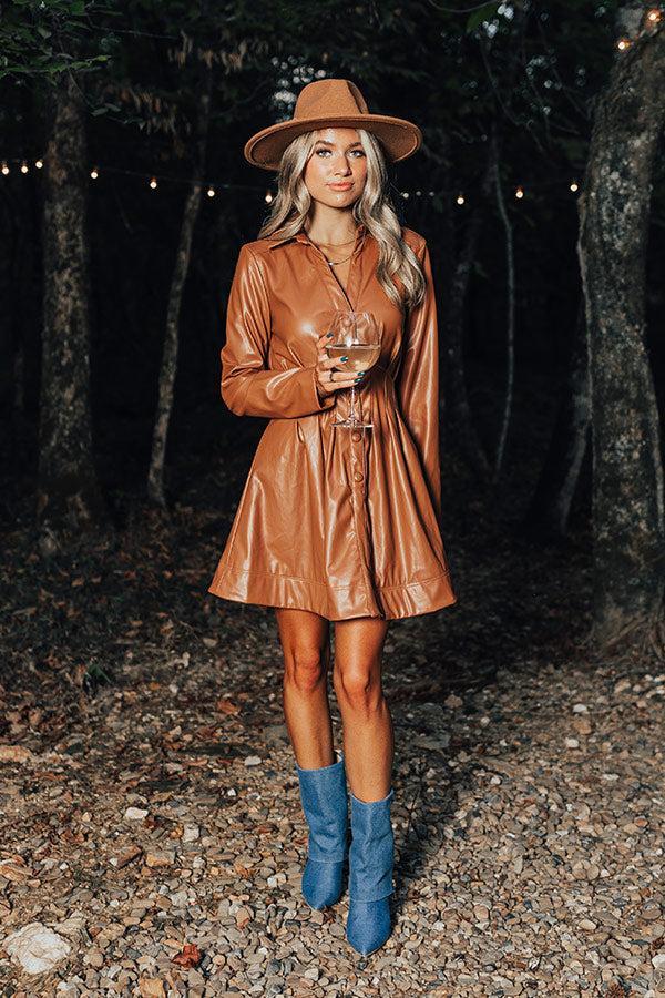 Mostly Amused Faux Leather Dress in Camel Product Image