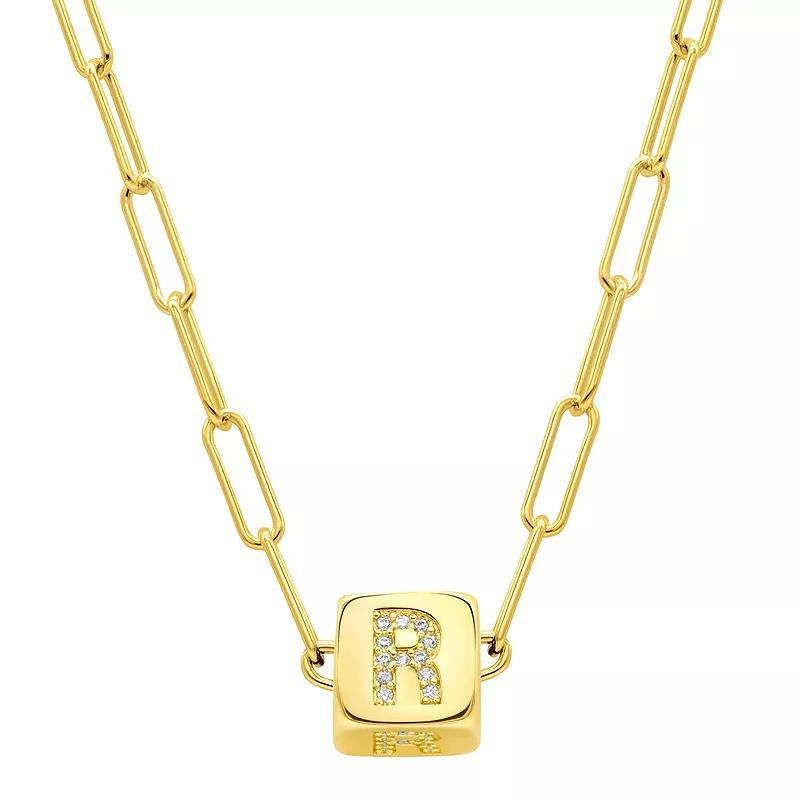 Adornia Gold Tone Cubic Zirconia Adjustable Initial Cube Paperclip Necklace, Womens Product Image