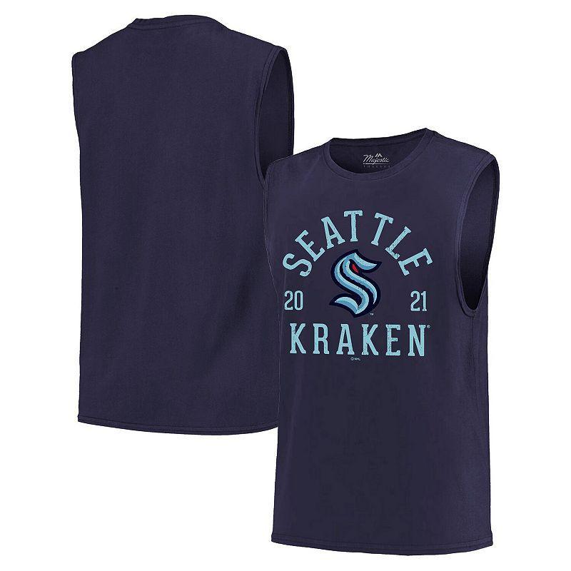 Mens Majestic Threads Deep Sea Blue Seattle Kraken Softhand Muscle Tank Top Product Image