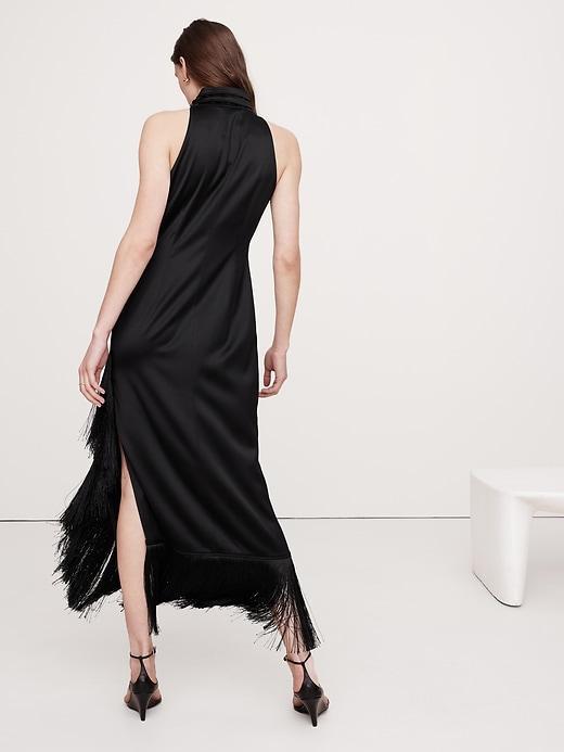 Fringe Satin Maxi Dress Product Image