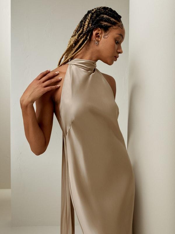 Silk Halter Neck Midi-Dress Product Image