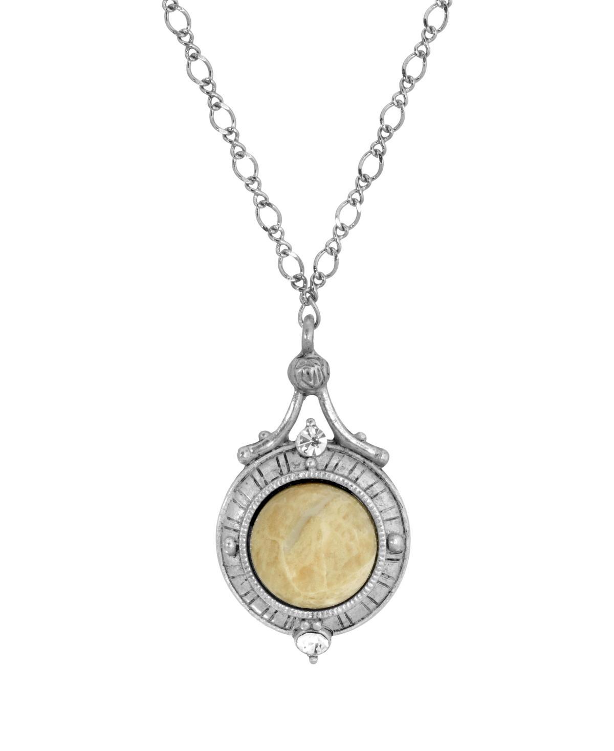 1928 Silver Tone Round Stone Pendant Necklace, Womens Brown Product Image