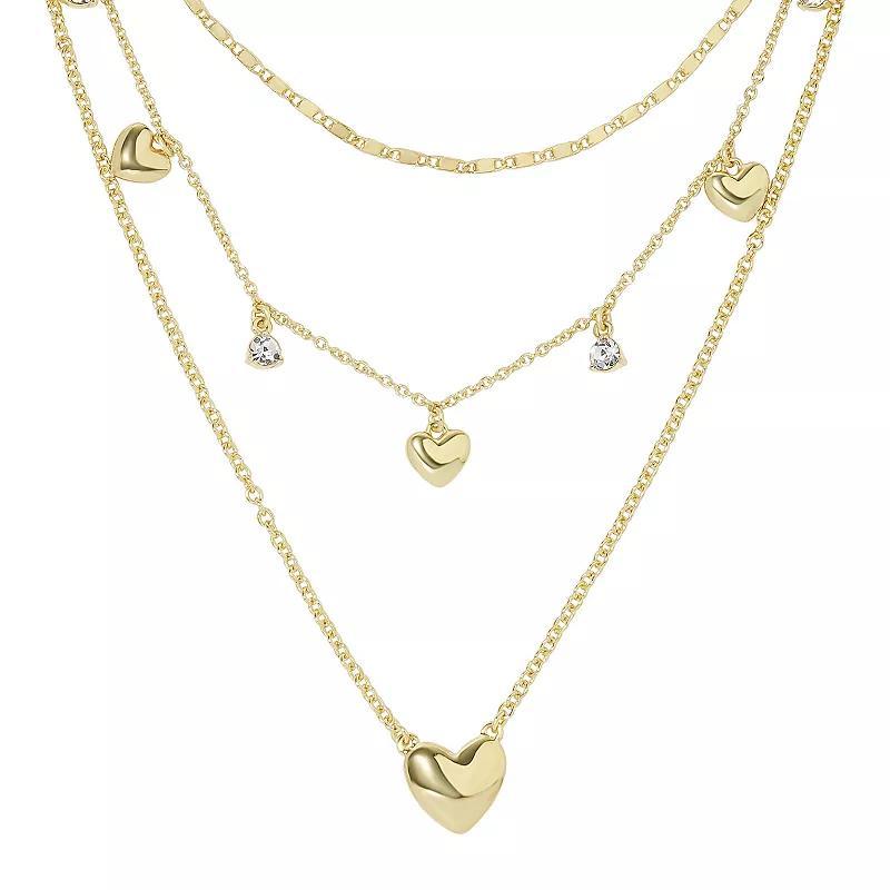 LC Lauren Conrad Crystal Puffy Heart Triple-Strand Necklace, Womens, Gold Product Image