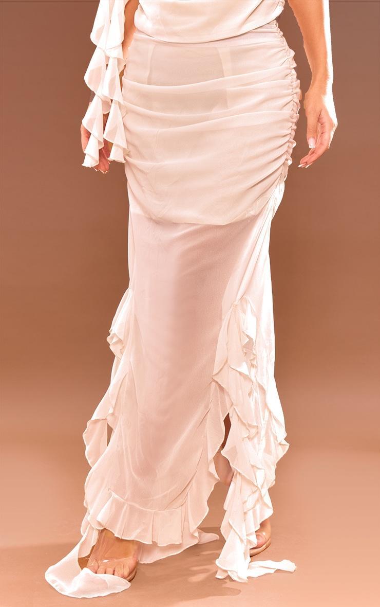  Cream Chiffon Ruffle Detail Midaxi Skirt Product Image