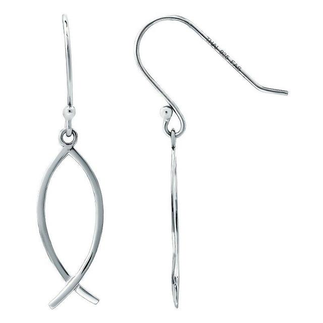 Aleure Precioso Fish For Luck Drop Fishhook Earrings, Womens, Silver Tone Product Image