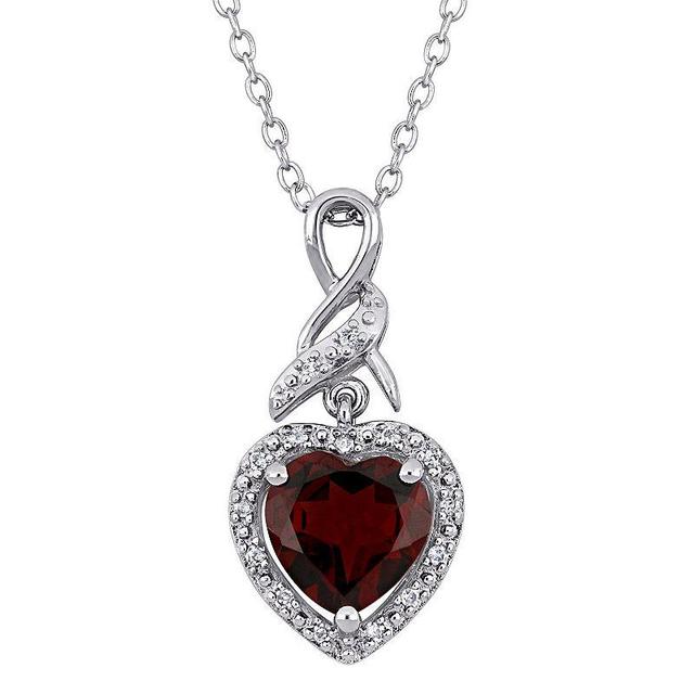 Stella Grace Sterling Silver Garnet & Diamond Accent Heart Halo Twist Pendant Necklace, Womens Product Image