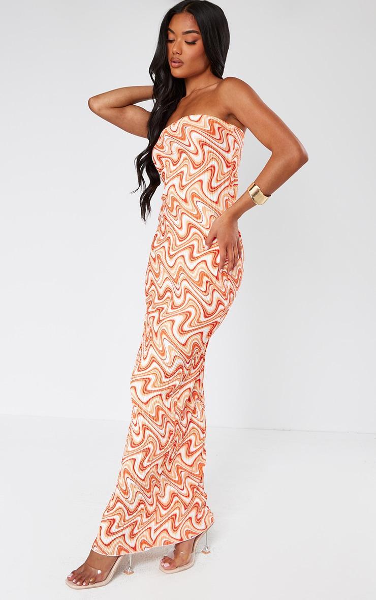 Red Abstract Printed Plisse Bandeau Maxi Dress Product Image