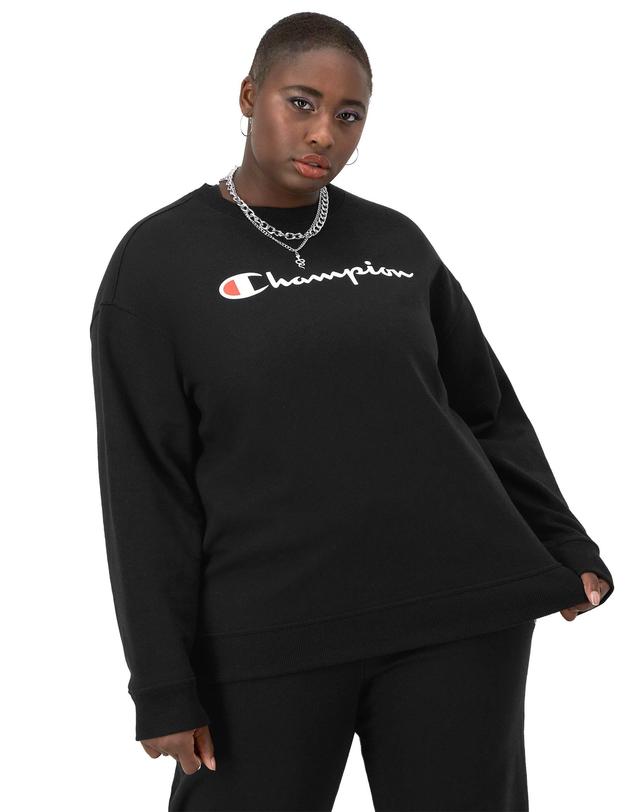 Womens Champion Powerblend Crewneck Sweatshirt, Script Logo (Plus Size) Oxford Grey 2X Product Image