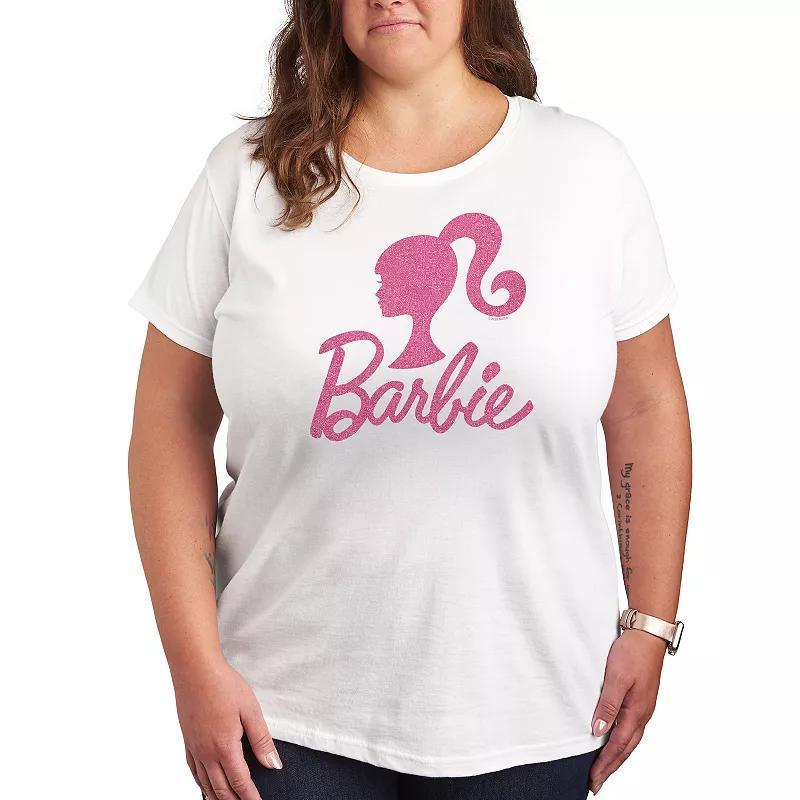 Womens Barbie Logo Pink Glitter Graphic Tee, Girls Product Image