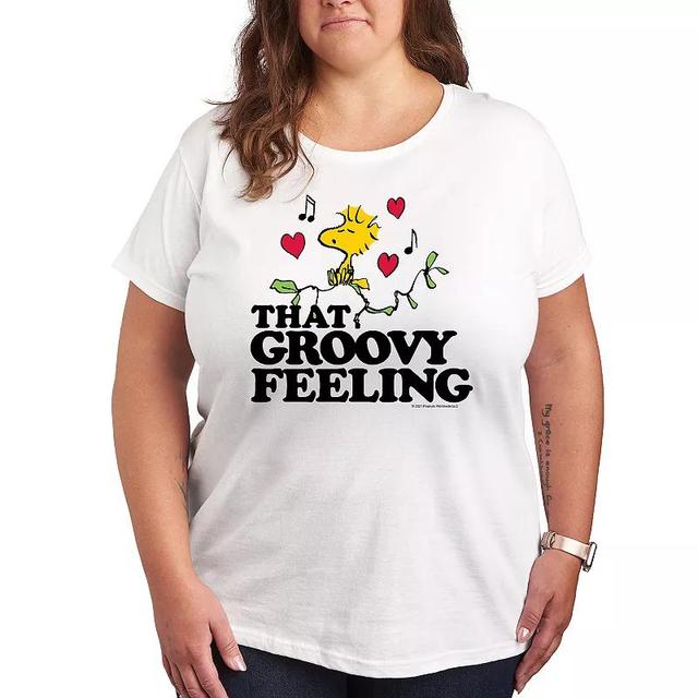 Plus Size Peanuts Groovy Feeling Graphic Tee, Womens Grey Gray Product Image