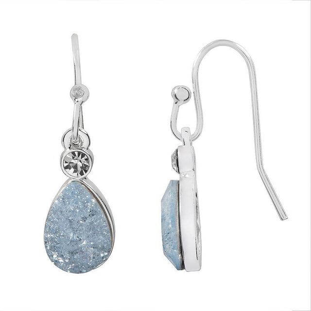 LC Lauren Conrad Silver Tone Crackled Simulated Crystal Nickel Free Teardrop Earrings, Womens, Blue Product Image