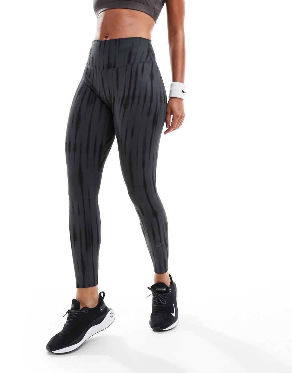 Nike Training One printed high-waisted 7/8 leggings in black Product Image