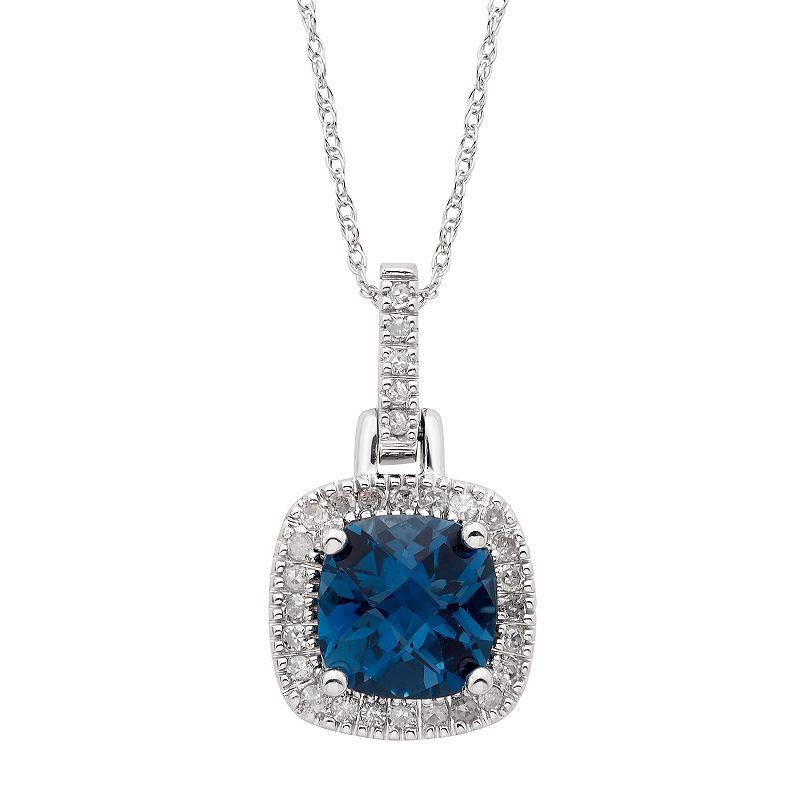 London Blue Topaz & 1/8 Carat T.W. Diamond 10k Gold Halo Pendant Necklace, Womens Pink Product Image