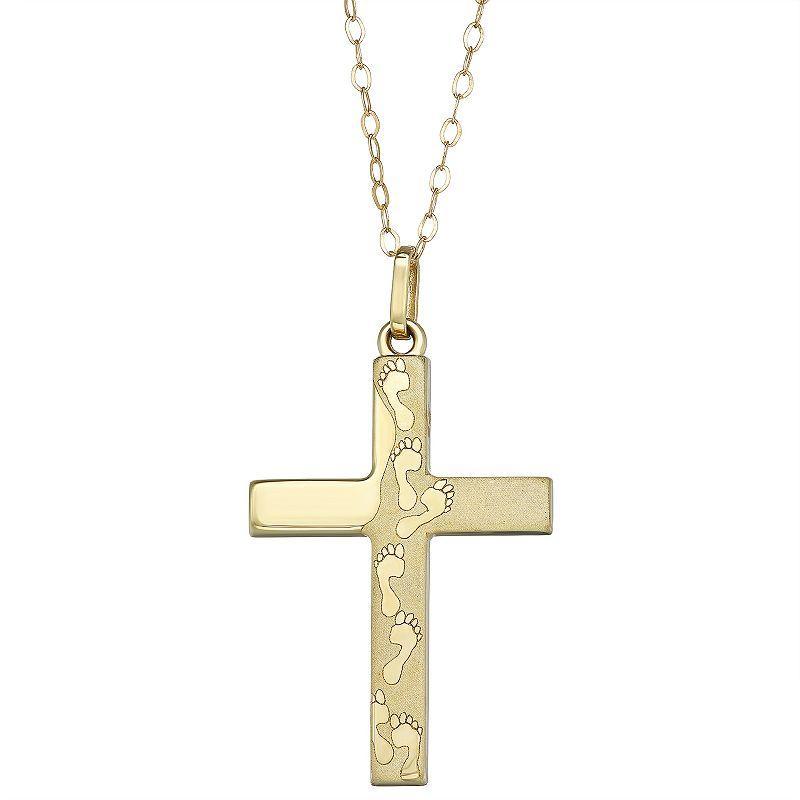 10k Gold Footprint Cross Pendant Necklace, Womens Product Image