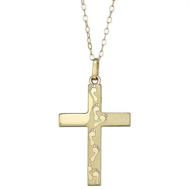 10k Gold Footprint Cross Pendant Necklace, Womens Yellow Product Image