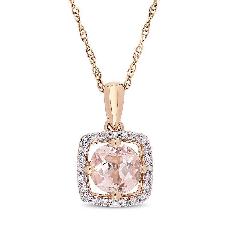 Stella Grace 10k Rose Gold Morganite 1/10 Carat T.W. Diamond Frame Pendant Necklace, Womens Pink Product Image