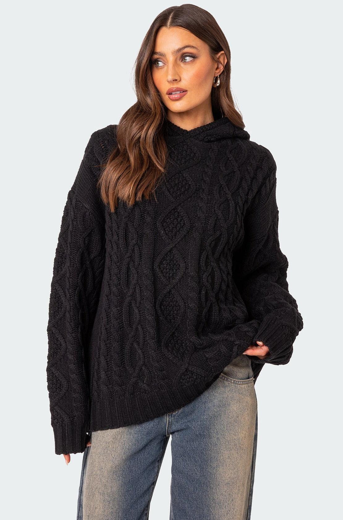 Oversized Cable Knit Hoodie Product Image