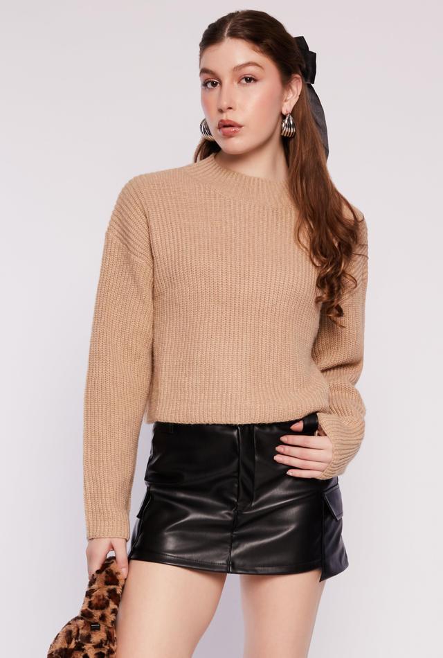 Womens Ribbed Knit Mock Neck Pullover Sweater Product Image