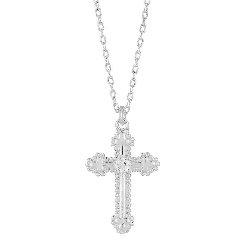 Sunkissed Sterling Cubic Zirconia Budded Cross Pendant Necklace, Womens, Silver Tone Product Image