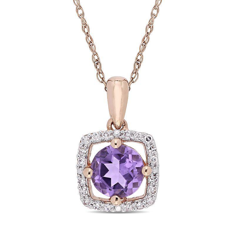 Stella Grace 10k Rose Gold Amethyst 1/10 Carat T.W. Diamond Frame Pendant Necklace, Womens Purple Product Image