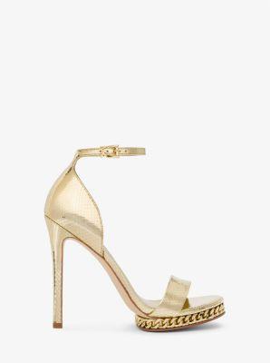 Jordyn Embellished Metallic Snake Embossed Leather Platform Sandal Product Image