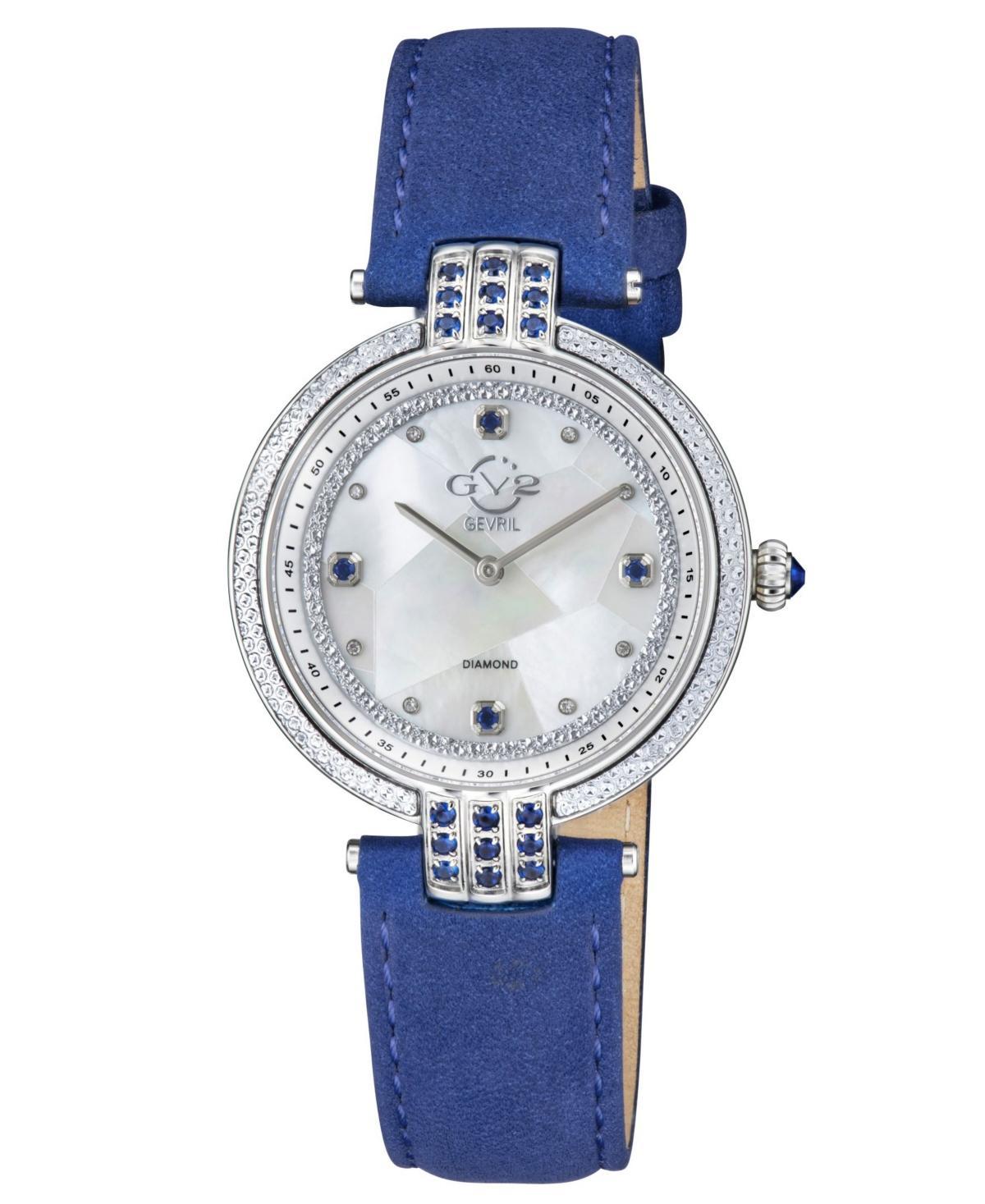 Gevril Womens Matera Swiss Quartz Blue Italian Suede Strap Watch 35mm Product Image