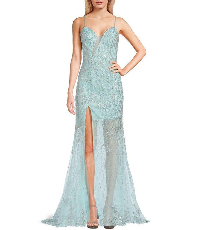 Coya Collection Beaded Embroidered Mesh Long Dress Product Image