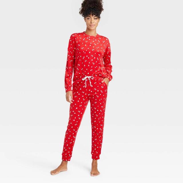 Womens Minky Fleece Pullover Top and Joggers Pajama Set - Auden Red/Trees M Product Image