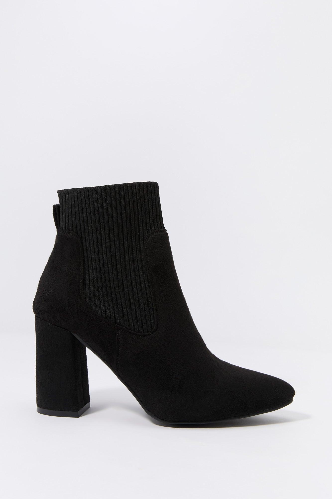 Faux Suede Ribbed Knit Heeled Boot Female product image