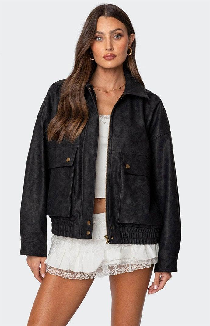 Edikted Women's Cargo Faux Leather Bomber Jacket Product Image