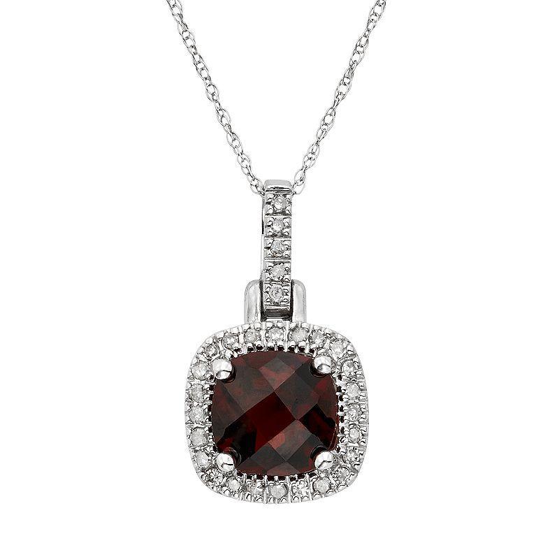 Garnet & 1/8 Carat T.W. Diamond 10k White Gold Halo Pendant Necklace, Womens Red Product Image