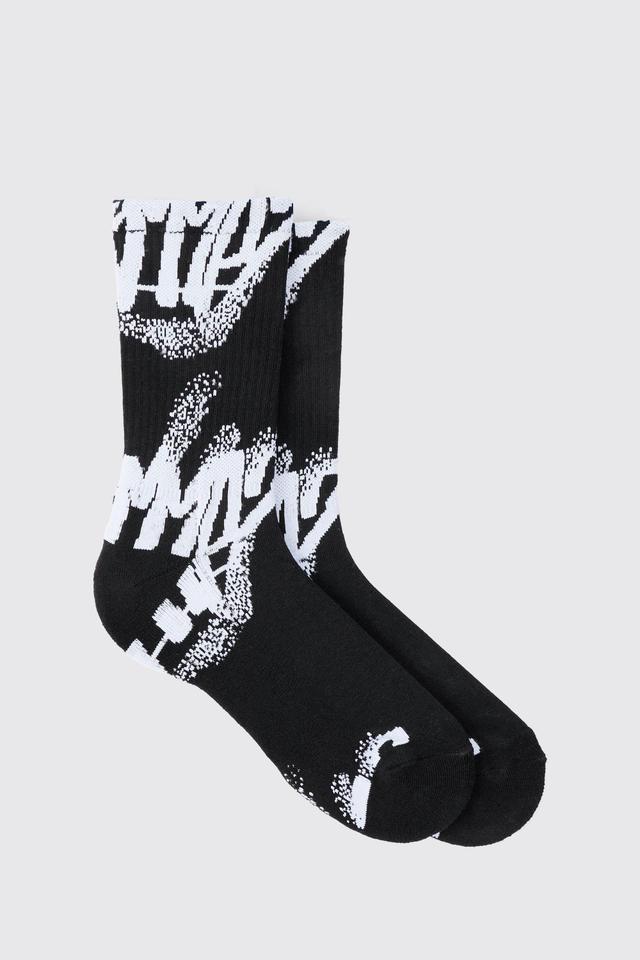 Mens Black Spray Grafitti Arch Support Socks, Black Product Image