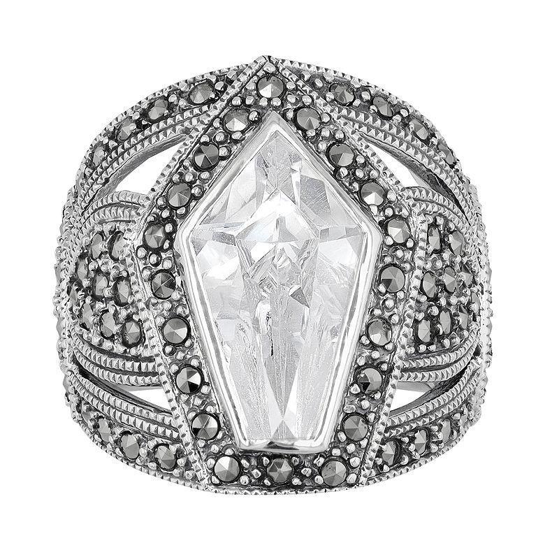 Lavish by TJM Sterling Silver Cubic Zirconia & Marcasite Cocktail Ring, Womens Product Image